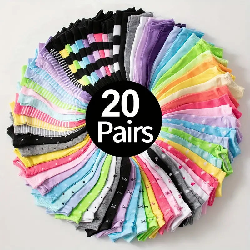 20 Pairs Heart Print Socks