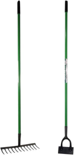 2 Piece Garden Tool Set– 12 Tooth Lawn Rake & Dutch Hoe | 1.3m Long Handle