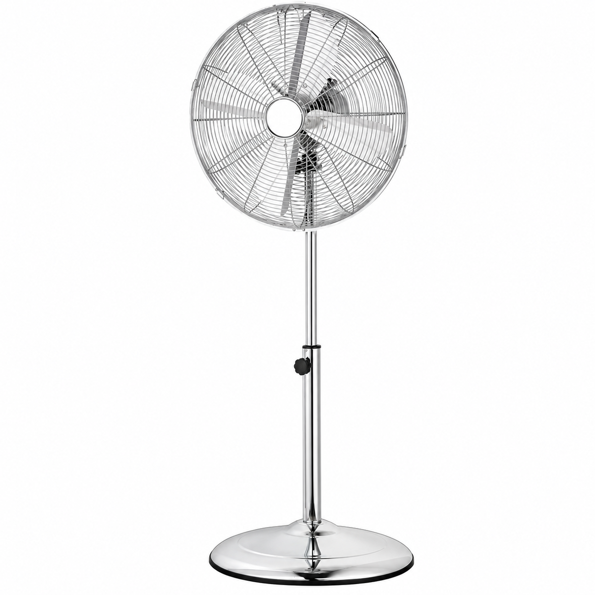 Chrome Pedestal Fan with Adjustable Height – Freestanding Metal Cooling Fan for Home & Office