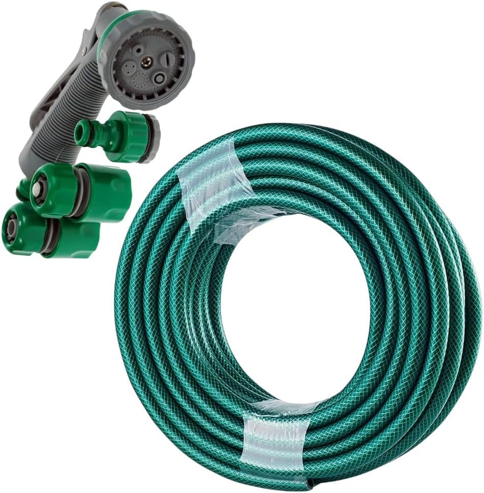 50m Garden Hose Pipe Set - Hose with Adjustable Spray Gun & 4 Connectors