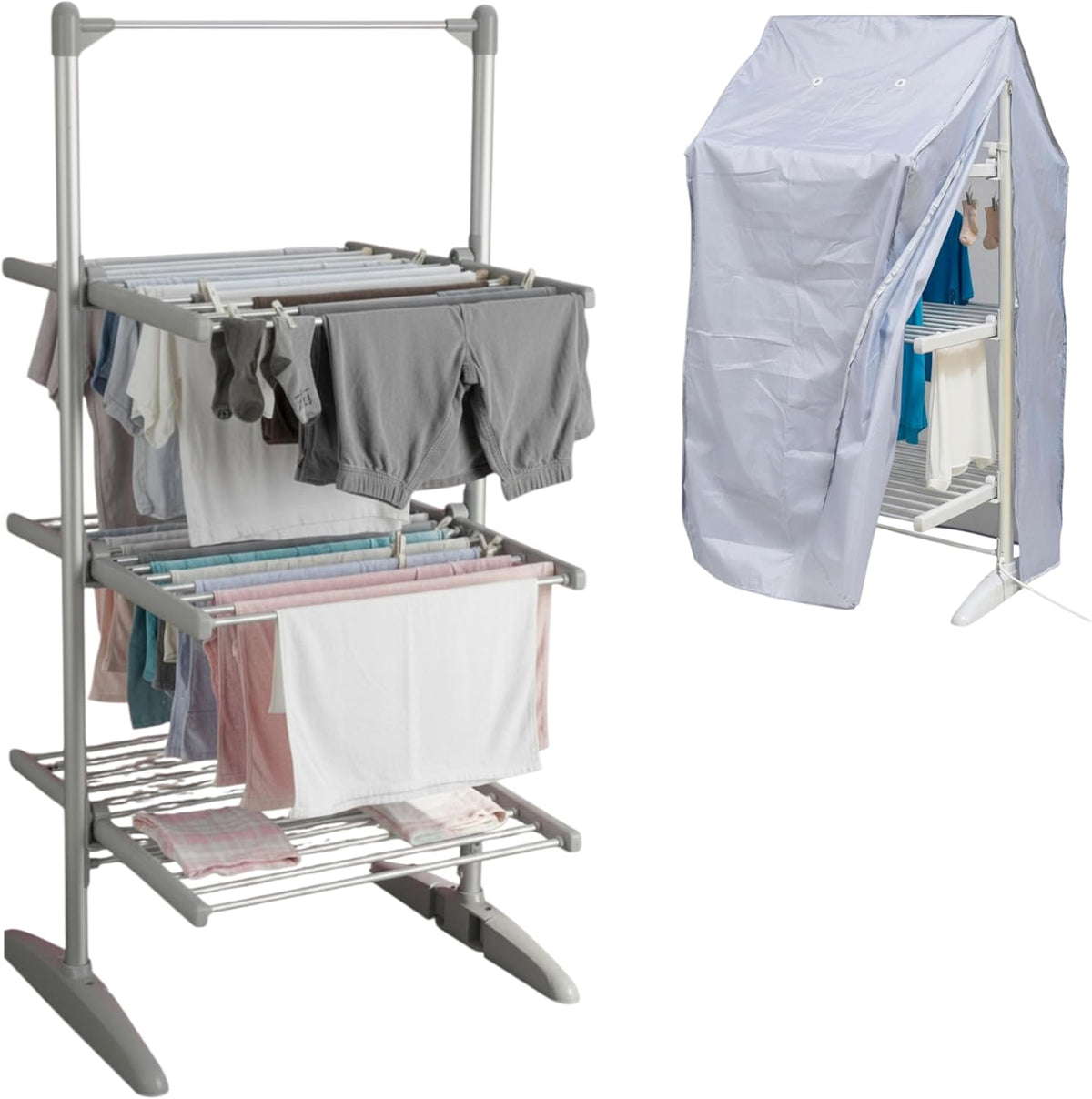 3-Tier Electric Heated Clothes Airer with Foldable Design & Cover – 300W Energy Efficient Indoor Dryer Rack, Lightweight, Large Drying Space, Ideal for Laundry, Towels & Bedding