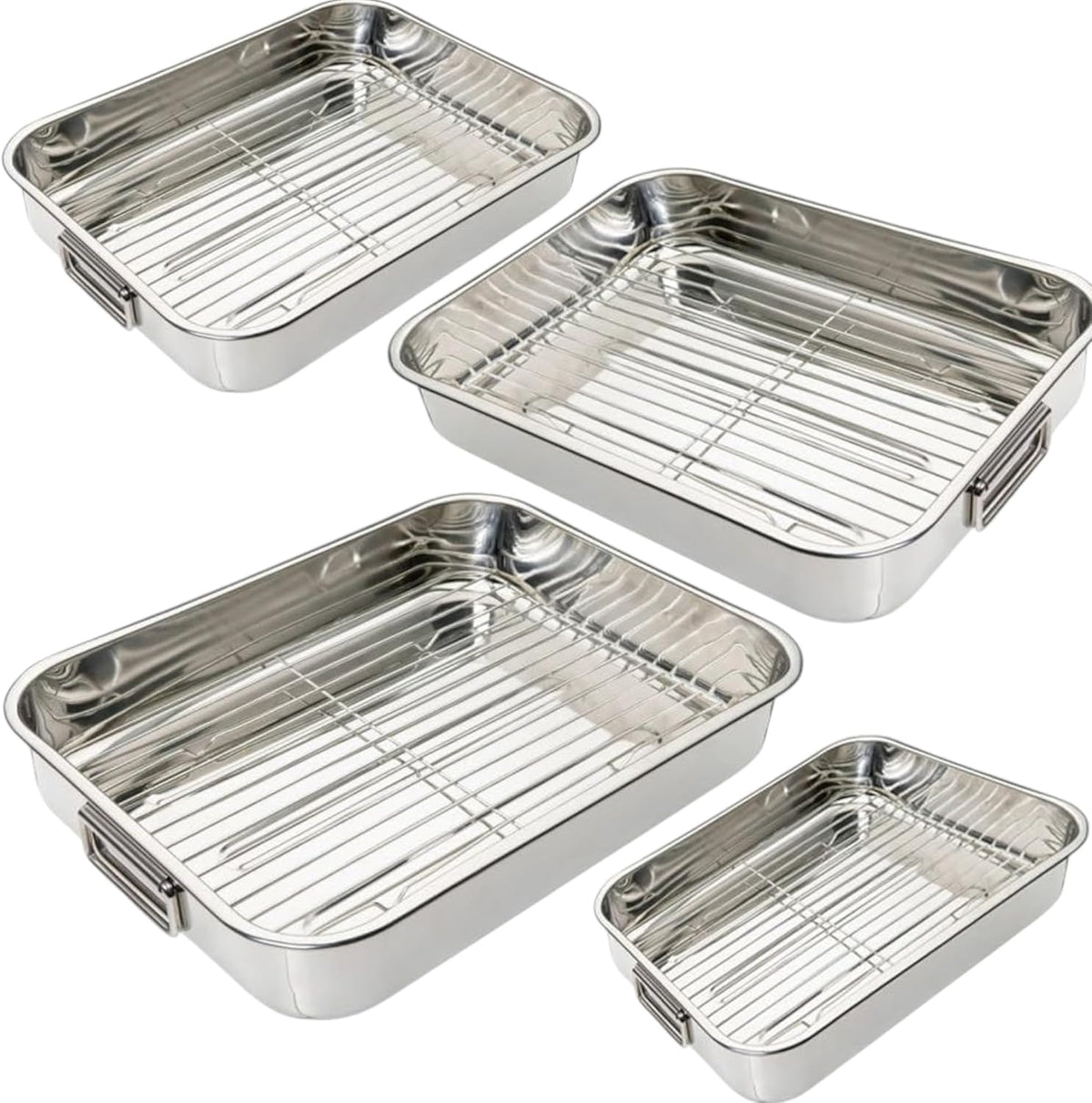 4 Stainless Steel Roasting Tray Set