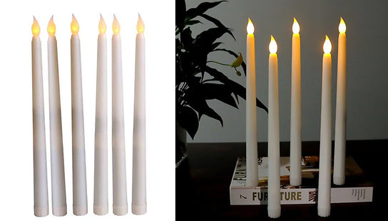 6-Piece LED Flameless Flickering Ivory Taper Candle Set