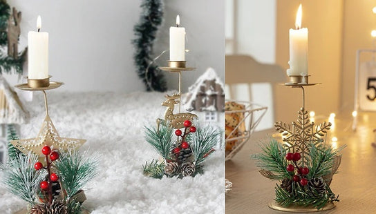 Christmas Gold-Coloured Iron Candlestick Holder