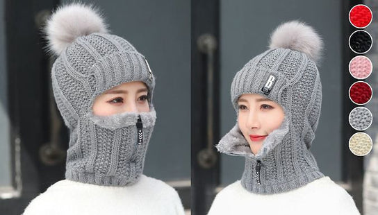 Zip-Up Hooded Winter Hat