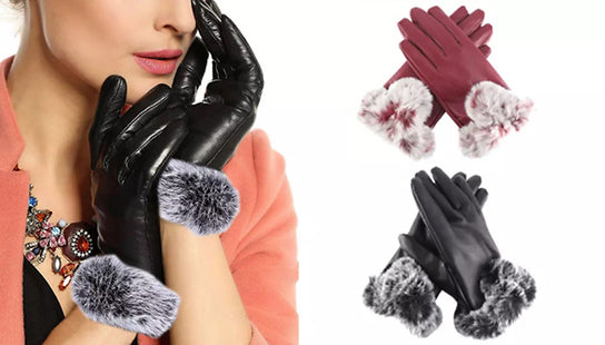 Women's Faux Leather Winter Touch Screen Gloves- 2 Colours
