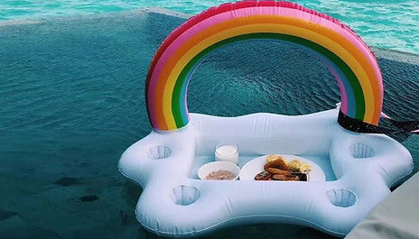 Rainbow Cloud Inflatable Pool Float With Cup Holders