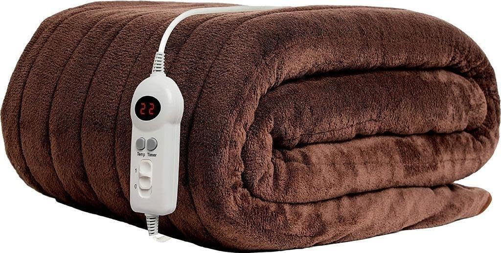 HomeVibe LUXURIOUS ELECTRIC HEATED THROW SOFT FLEECE GREY BROWN OVER BLANKET DOUBLE SINGLE
