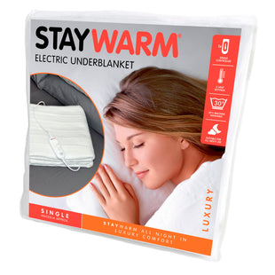 STAYWARM Single Size Superior Electric Underblanket with Detachable Controller / 3 Heat Settings/Detachable Cord/Machine Washable - 60w - 150 x 70cm - F901 - White