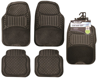 Equip Premium Rubber & Carpet Front & Rear Car Mat Set Universal Fit ECM002