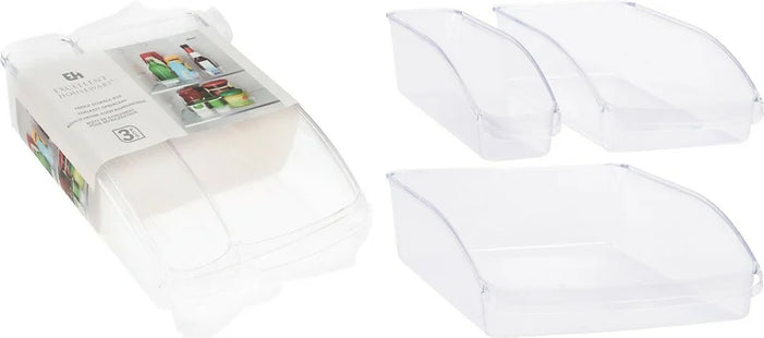 Set of 3 Clear Fridge Organiser Storage Trays
