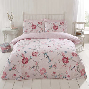 ranquility Floral Birds Reversible Pink Duvet Cover Set