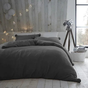 Heather Fleece Pom Pom Duvet Set