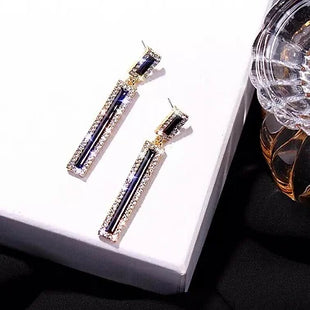 Beautiful Gold Long Drop Black Enamel Earrings