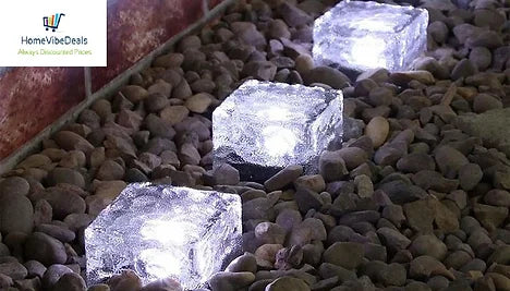 4pc White Solar LED Glass Ice Cube Path Light