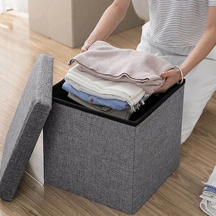 Modern Large Linen Folding Storage Ottoman Pouffe