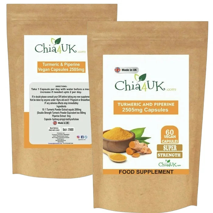 Turmeric and Black Pepper 2500mg High Strength Vegan Capsules