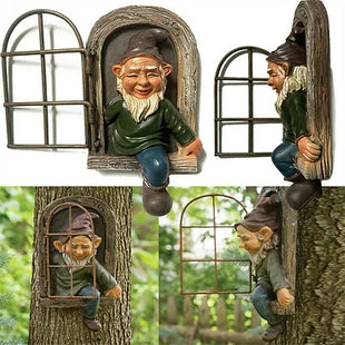 Garden Ornaments Elf Out The Door Tree Hugger Yard Gnome