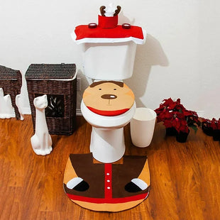 3PC CHRISTMAS FESTIVE REINDEER TOILET SEAT COVER SET