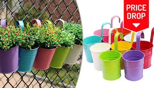 Multicolour Metal Hanging Flower Pots - 5 or 10 Pots
