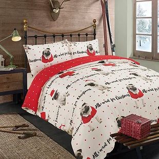DREAMSCENE ALL I WANT PUG CHRISTMAS DUVET SET