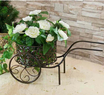 ORNATE BRONZE FINISH WHEELBARROW PLANTER