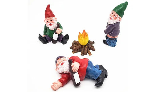 4pc Naughty Tipsy Garden Gnome Set