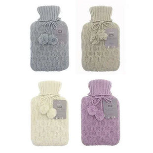 CHUNKY KNIT HOT WATER BOTTLE COVER WITH POM POM