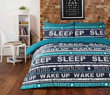 Retro Text Duvet Quilt Bedding Set | Teal
