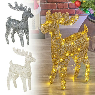 LED Light Up Reindeer 45cm Plastic Rattan Wire Frame