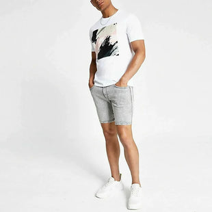 River Island Mens Grey Slim Fit Denim Shorts