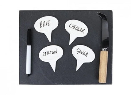 SLATE BOARD W/4PC CHEESE MARKER SET W/PEN&KNIFE