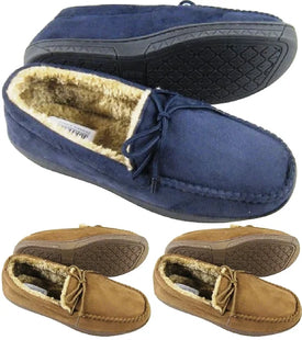 MENS MOCCASINS WARM FAUX SUEDE SHEEPSKIN FUR LINED WINTER LOAFERS