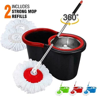 360-Degree Spin Mop Bucket With 2 x Microfibre Mop Heads