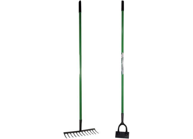 2 Piece Garden Tool Set– 12 Tooth Lawn Rake & Dutch Hoe | 1.3m Long Handle