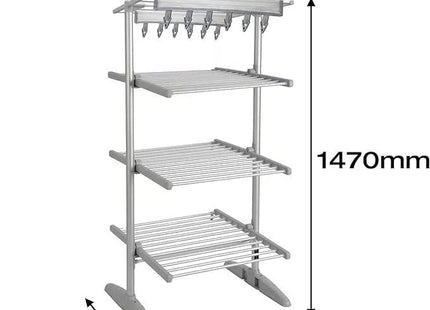 HomeVibe 4-Tier Heated Clothes Airer with Cover – Electric Clothes Dryer & Heated Airer, Built-in Timer, 23m Drying Capacity, Foldable Clothes Horse, 147x73.5x71cm, Silver