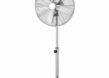 Chrome Pedestal Fan with Adjustable Height – Freestanding Metal Cooling Fan for Home & Office