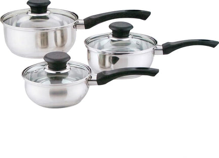 6-Piece Stainless Steel Saucepan Cookware Set with Glass Lids & Ergonomic Handles
