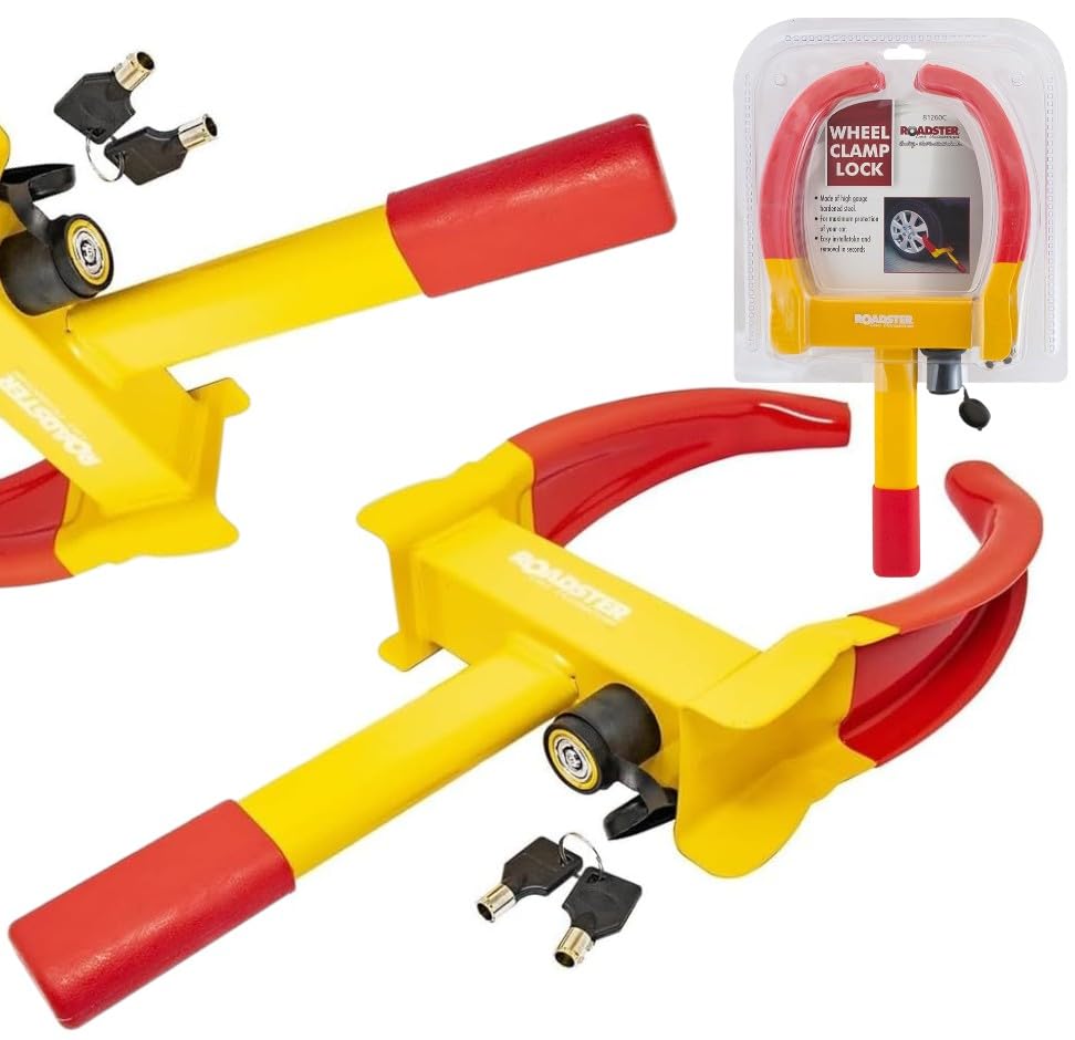 HomeVibe Heavy-Duty Wheel Clamp – Anti-Theft Car, Caravan & Trailer Lock | Adjustable Security Clamp for Tyres 175-275mm | Durable Steel, Weather-Resistant & High-Visibility Design