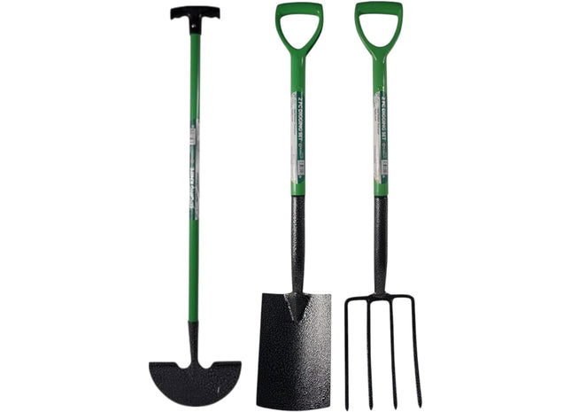 Garden Tool Set – 3 Piece Heavy Duty Set with Spade, Fork & Edging Hoe