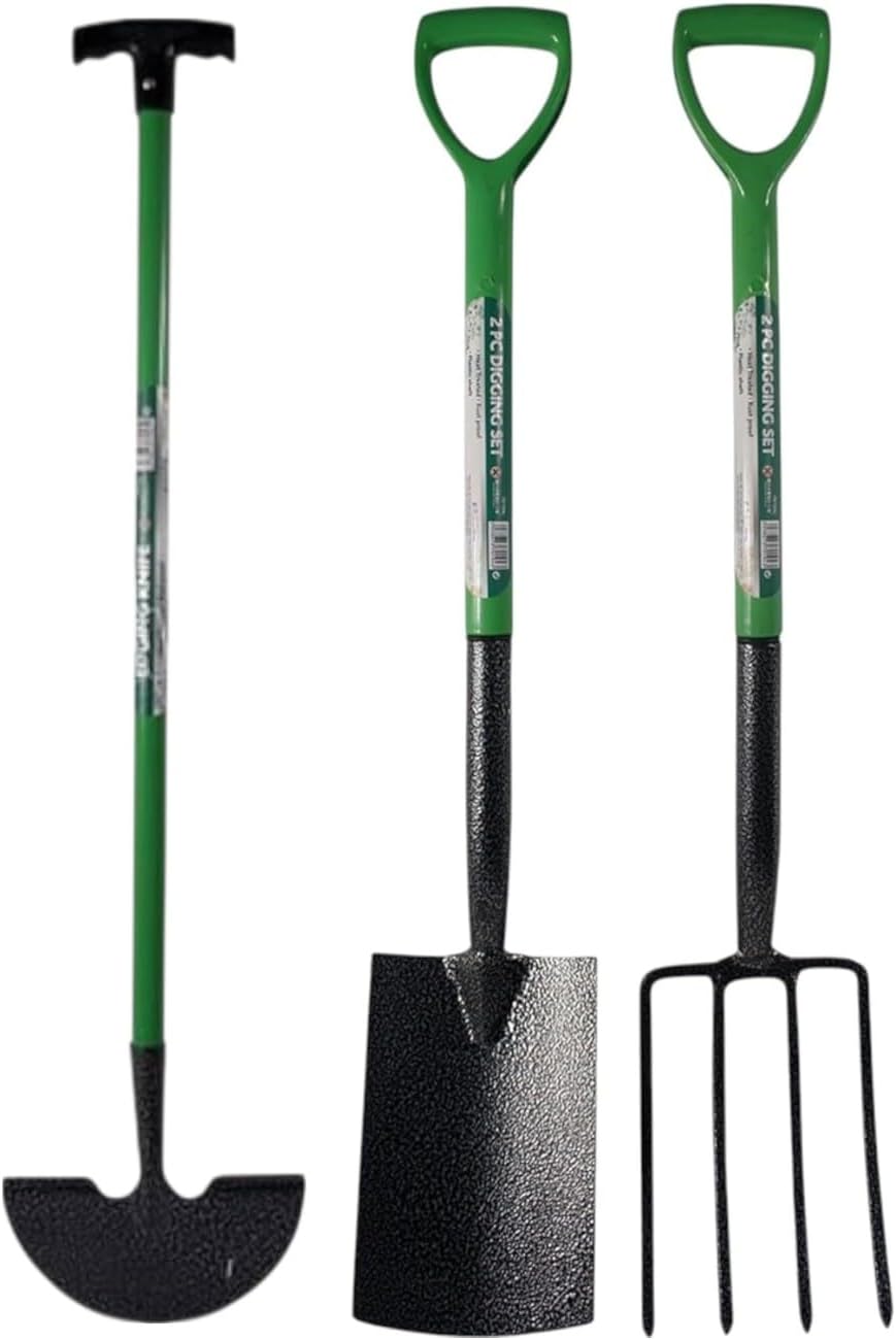 Garden Tool Set – 3 Piece Heavy Duty Set with Spade, Fork & Edging Hoe