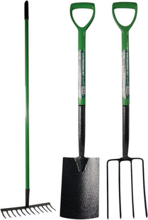 3PC Garden Tool Set – Heavy Duty Spade, Fork & Rake