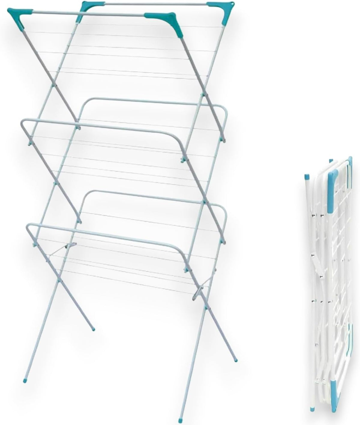 HomeVibe 3-Tier Clothes Airer Rack 15m Drying Space 15kg Capacity Foldable Indoor Outdoor Easy Storage