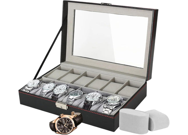 12 Slot Watch Case with Lock & 2 Keys