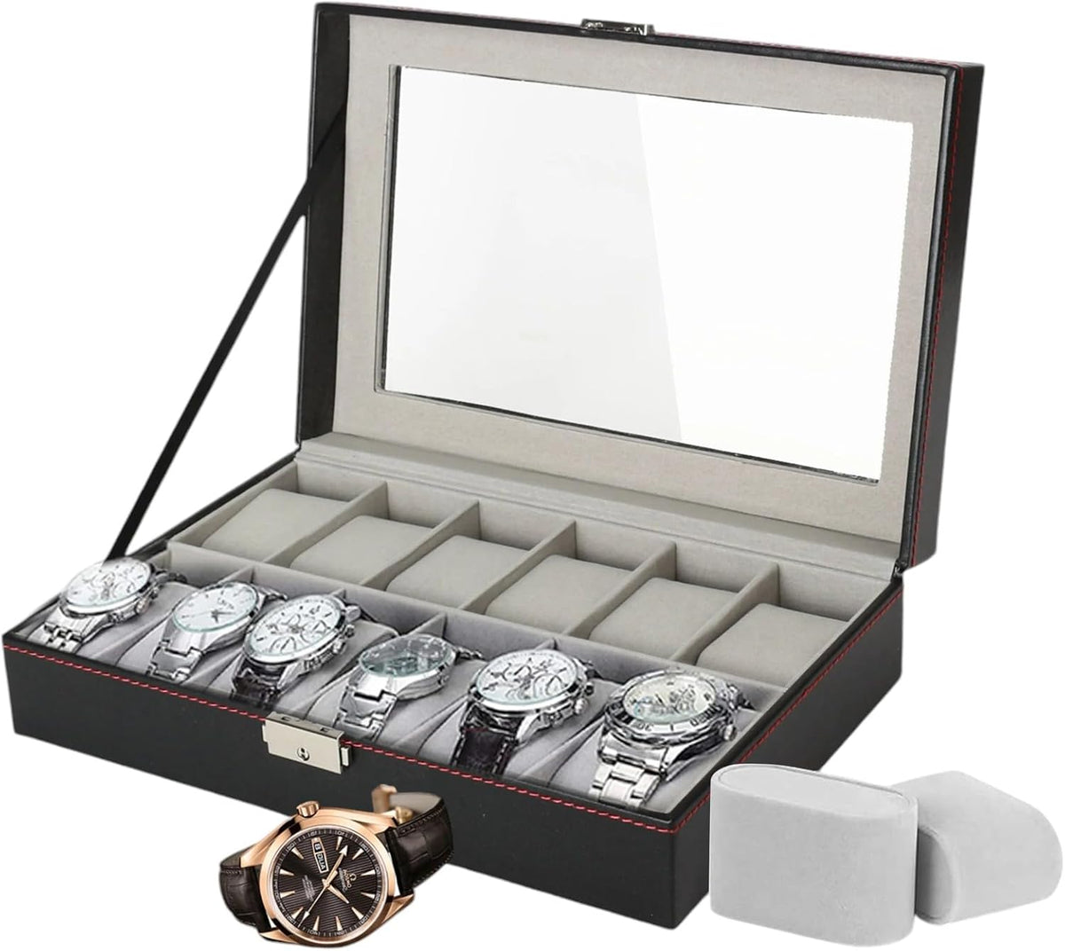 12 Slot Watch Case with Lock & 2 Keys