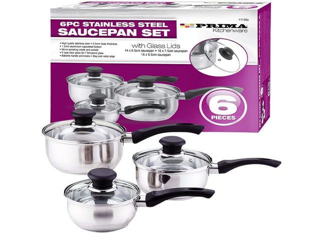 6-Piece Prima Stainless Steel Cookware Set – Durable, High-Performance Pots and Pans