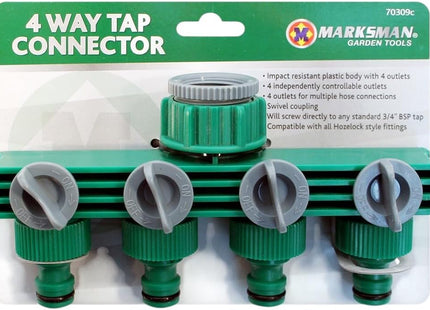 4-Way Garden Tap Connector – Heavy Duty Garden Hose Splitter Compatible with Hozelock
