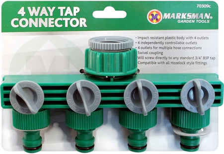 4-Way Garden Tap Connector – Heavy Duty Garden Hose Splitter Compatible with Hozelock
