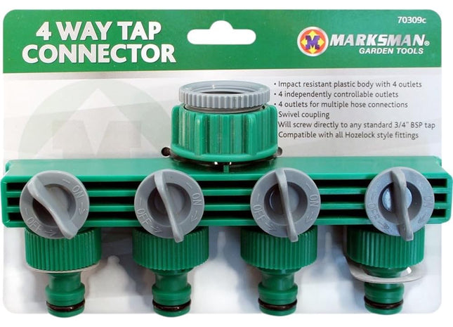 4-Way Garden Tap Connector – Heavy Duty Garden Hose Splitter Compatible with Hozelock