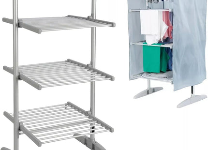 HomeVibe 4-Tier Heated Clothes Airer with Cover – Electric Clothes Dryer & Heated Airer, Built-in Timer, 23m Drying Capacity, Foldable Clothes Horse, 147x73.5x71cm, Silver